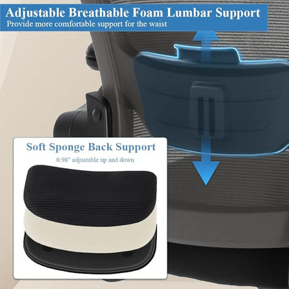 Ergonomic Office Chair 400lbs PU Leather Mesh Desk Chair with Lumbar Support, Flip-Up Arms, Swivel Wheels, Adjustable Height, Rolling Executive Computer Task Chair for Home Office,Black