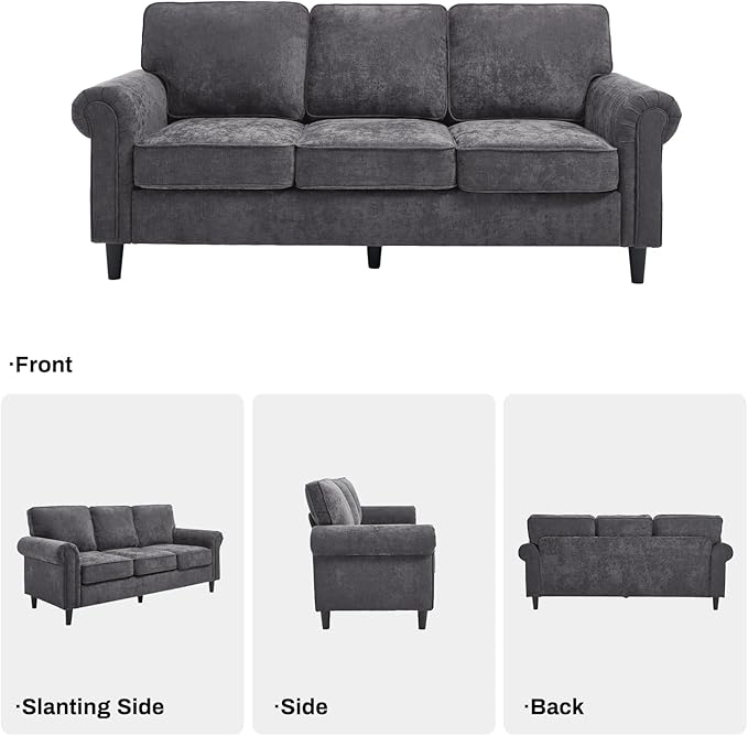 Kingfun 3 Seater Couch with Chair, Mid Century Modern Sofa Set with Rolled Arms and Deep Seats, Fluffy Comfort for Living Room, Apartment, Easy Assembly, Grey