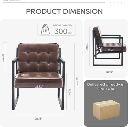COLAMY Mid Century Modern Accent Chair, Comfy Living Room Chairs, Brown Leather Accent Chair, Faux Leather Reception Armchair with Metal Legs for Living Room Bedroom Reception Waiting Room, Brown