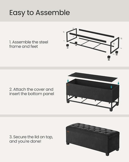 SONGMICS Velvet Storage Ottoman Bench, Foot Rest with Legs, 15.7 x 43 x 15.7 Inches, End of Bed Bench, Storage Chest, Load up to 660 lb, for Living Room, Bedroom, Entryway, Ink Black ULSF089B02