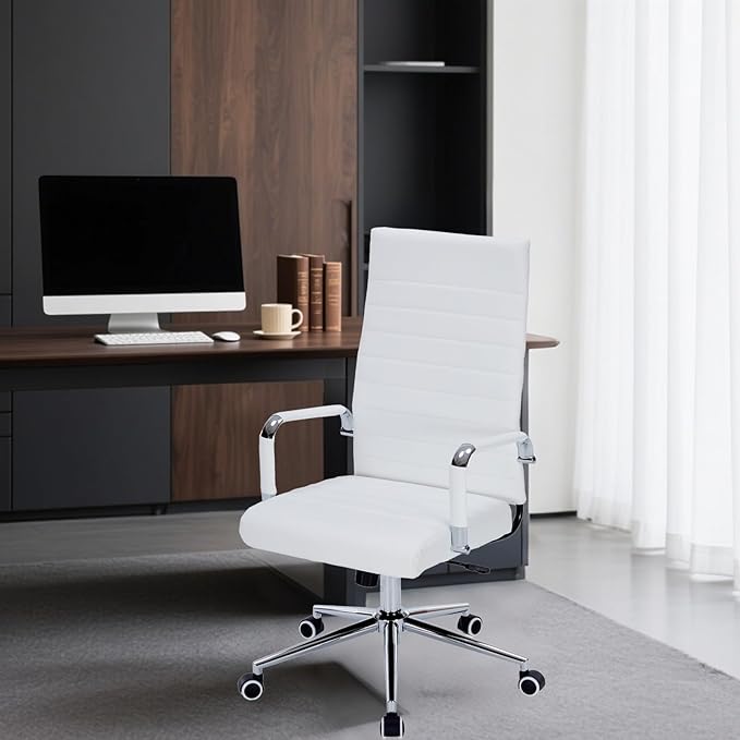 Sidanli Ergonomic Desk Chairs, Executive Swivel Faux Leather High Back Chair with Comfortable Lumbar Support and Smooth Rolling Wheels for Office, White