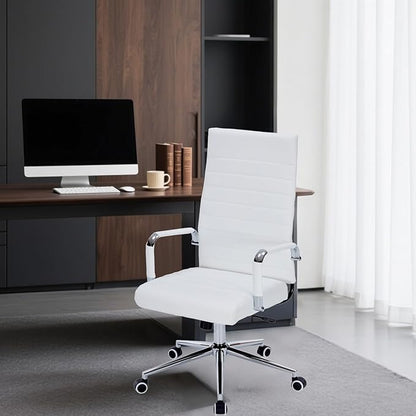 Sidanli Ergonomic Desk Chairs, Executive Swivel Faux Leather High Back Chair with Comfortable Lumbar Support and Smooth Rolling Wheels for Office, White