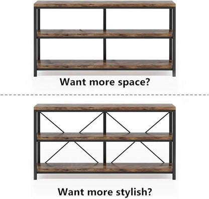 Tribesigns 55 Inches Long Sofa Table with Storage Shelves, 3 Tiers Industrial Rustic Console Table with Open Shelves, Three Decorative Shelf, Open TV Shelf for Living Room, Hallway, Book