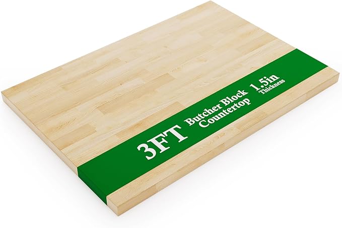 Butcher Block Countertop Birch Solid Wood - 36" x 25" Table Top Butcher Block Cutting Board for Kitchen Island Living Dining Table Office Desk Workbench Laundry Countertop Unfinished 1.5" Th