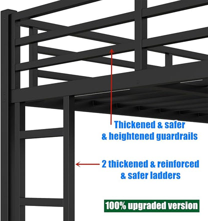 Stronger & Higher Quality Heavy Duty Steel Bunk Bed Queen Over Queen Size Bunkbed, Thickened Safer More Stable Metal Queen Bunk Bed Frame (Faster Assembly)