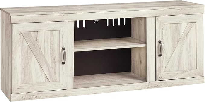 Signature Design by Ashley Bellaby Farmhouse Large TV Stand up to 60" with 3 Adjustable Shelves and Fireplace Option, White