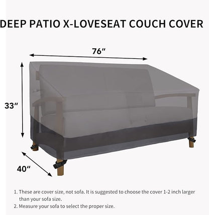 Easy-Going Waterproof Outdoor Loveseat Cover, Heavy Duty Deep 2-Seater Patio Couch, Windproof Furniture With Air Vent (76Wx40Dx33H inch, Gray/Dark Gray)