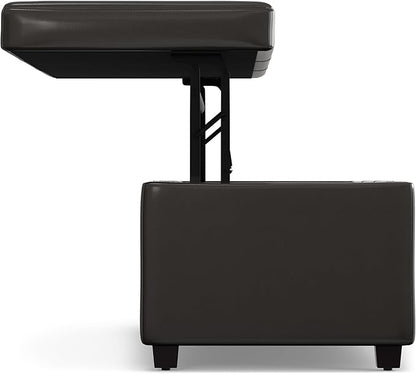 SIMPLIHOME Avalon 44 inch Wide Contemporary Rectangle Lift Top Rectangular Storage Ottoman in Tanners Brown Vegan Faux Leather, Assembled, for the Living Room, Entryway and Family Room.