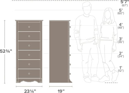 Prepac Sonoma 6 Drawer Dresser for Bedroom, Tall Chest of Drawers, Bedroom Furniture, Clothes Storage and Organizer, 19" D x 23.25" W x 52.75" H, White