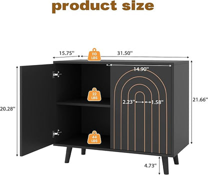 63" Sideboard Buffet Cabinet Set of 2, Modern Accent Cabinet with Carving Lines, Decorative Storage Cabinets for Bedroom Living Room Kitchen Office and Hallway (Black, 2)