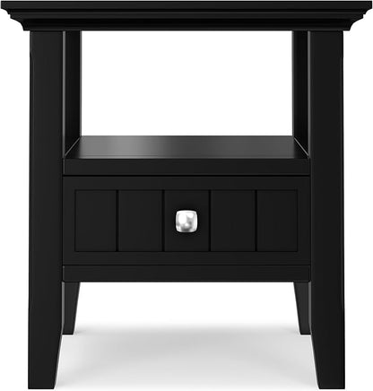 SIMPLIHOME Acadian 19-inch Wide Solid Wood End Table with Drawer and Open Shelf in Black for Living Room, Bedroom, or Entryway