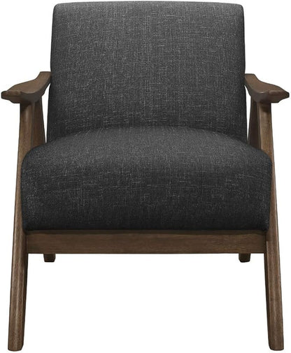 Lexicon Mid Century Modern Accent Chair with Solid Wood Frame in Walnut Finish, Upholstered Living Room Lounge Arm Chair, Thick and Comfy Innerspring Seat Cushion, Linen-Look Fabric, Dark Grey