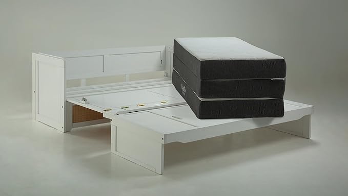 NIGHT & DAY Furniture Murphy Cube Cabinet Bed Pre-Assembled Queen (Clearance) (White with Rattan)