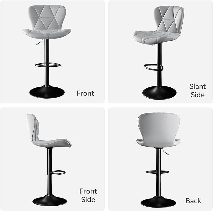 Bar Stools Set of 4,Adjustable Swivel Barstools, Faux Leather Bar Chairs,Upholstered Counter Height with High Backrest for Kitchen Island, Light Grey