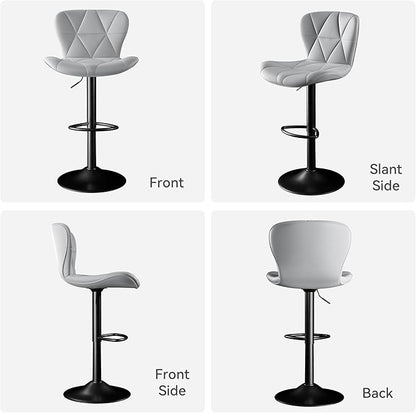 Bar Stools Set of 6,Adjustable Swivel Barstools, Faux Leather Bar Chairs,Upholstered Counter Height with High Backrest for Kitchen Island, Light Grey