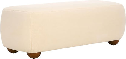 SAFAVIEH Home Collection Whitley Cream Faux Shearling/Brown Rectangular Ottoman with Solid Wood Legs