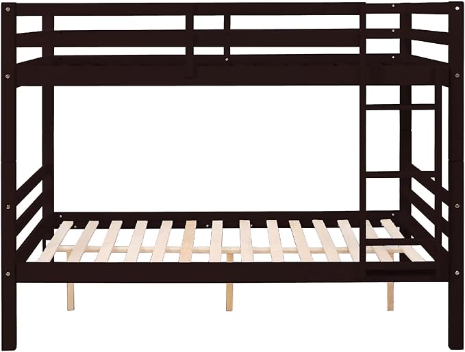 Full Over Full Bunk Bed with Thick Posts,Wooden Bunk Bed with High Guardrail and Ladder for Kids, Teens, Dorm Rooms, and Guest Rooms,No Box Spring Needed, Espresso