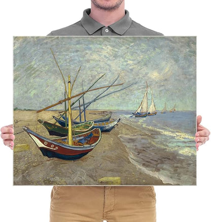 Wieco Art Fishing Boats on the Beach at Les Saintes Maries Large Modern Canvas Prints of Van Gogh Oil Paintings Seascape Pictures on Canvas Wall Art for Bedroom Kitchen Home Decor