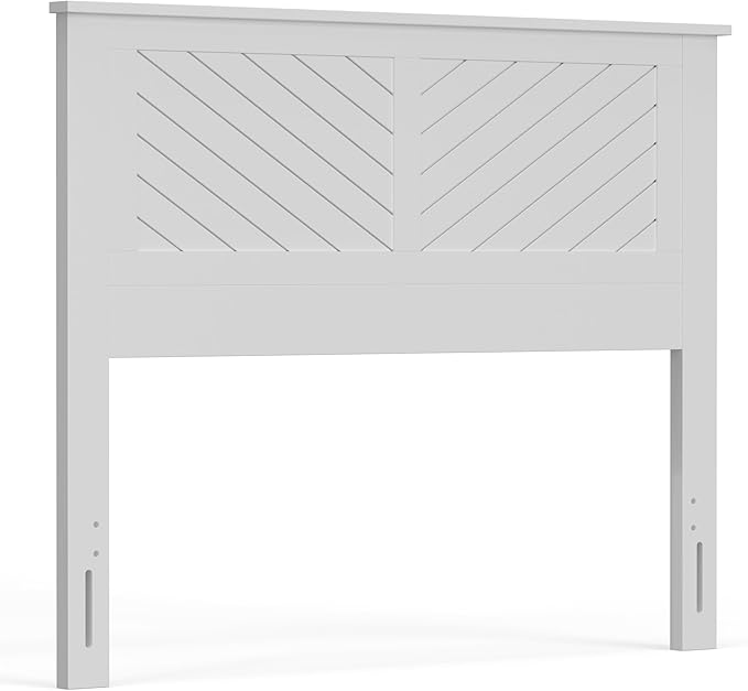 Serene Poplar Wood Full Size Headboard in White, Modern Farmhouse Panel with Chevron Scoring, Casual Coastal Style, Easy Assembly, Quality Materials