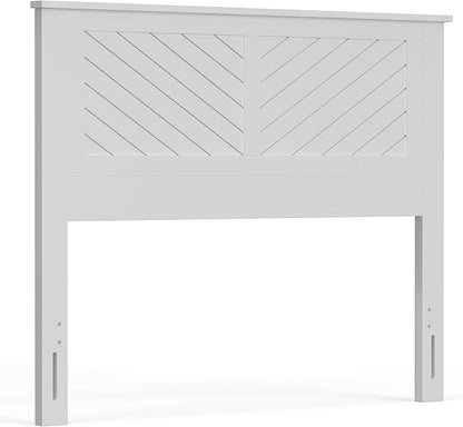 Serene Poplar Wood Full Size Headboard in White, Modern Farmhouse Panel with Chevron Scoring, Casual Coastal Style, Easy Assembly, Quality Materials