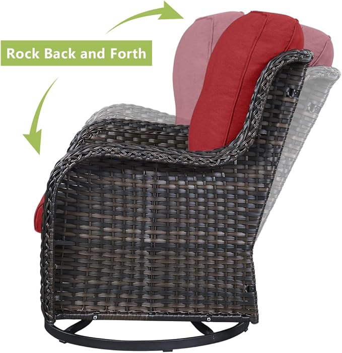 HUMMUH 5 Pieces Patio Furniture Set Wicker Outdoor Sectional Sofa with Swivel Rocking Chairs,Patio Ottomans
