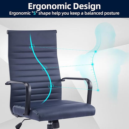 Office Chair, Ergonomic Executive Conference Room Chairs, Ribbed Leather Desk Chair with Lumbar Support, Adjustable Height Mid-Back Swivel Chair with Padded Seat