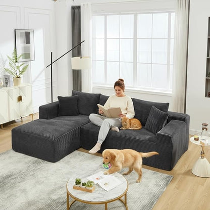 PELUMY 108.7" L-Shaped Modular Sectional Sofa with Oversized Chaise, Cloud Couch with Memory Foam, No Assembly Required Sleeper Sofa for Small Space Living Room, Apartment (Grey, Corduroy)