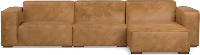 SIMPLIHOME Rex Right-Facing Modular Sectional Sofa in Full-Grain Genuine Leather, Sienna, 122-inches Wide, Handcrafted Modern-Style 4-Seater L-Shaped Leather Couch with Right Chaise for Living Room