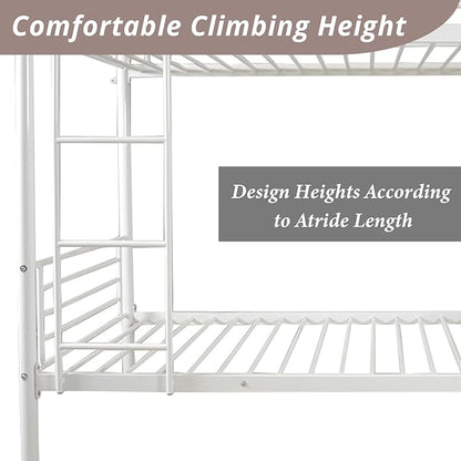 Karl Home White Bunk Bed Twin Over Twin, Metal Bunk Bed with Built-in Ladder and Safety Guardrail, Space-Saving Bunk Beds for Kids, Teens & Adults, No Box Spring