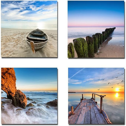 Wieco Art Beach Pictures Canvas Wall Art Bathroom Decor Beach Seaview Wall Decor Ocean Nautical Bathroom Pictures Canvas Painting Bedroom Art Bathroom Accessories Coastal Themed Home Decorations