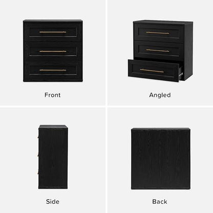 mopio Blake 3 Drawer Dresser for Bedroom, Chest of Drawers, Wood Dresser Organizer, Modern Farmhouse, Tall Night Stand, Enhanced Safety, Sturdy Compliant (1, Black Oak, One Size)