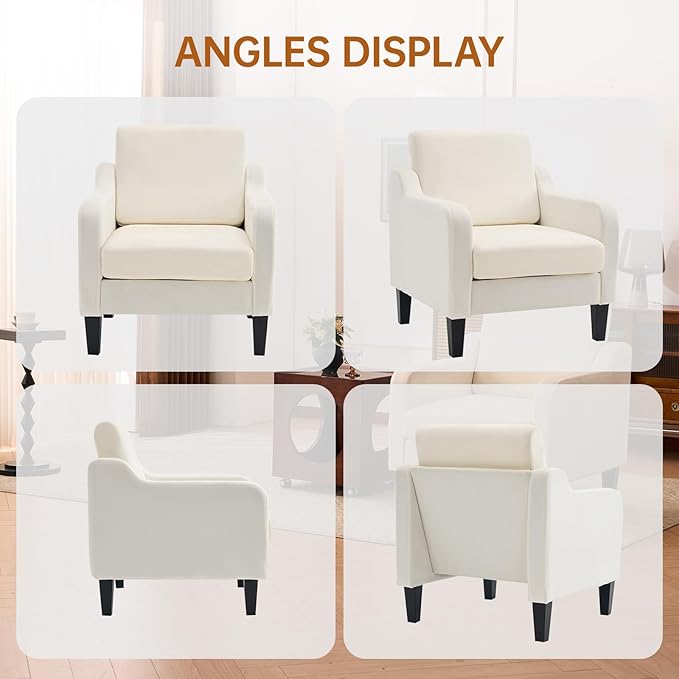 Accent Chair for Living Room, Modern Velvet Living Room Chairs with Wide Backrest, Upholstered Comfy Chair with Cushion, Oversized Sofa Chair with Wood Legs, Single Armchair, Beige
