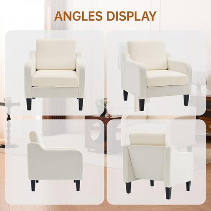 Accent Chair for Living Room, Modern Velvet Living Room Chairs with Wide Backrest, Upholstered Comfy Chair with Cushion, Oversized Sofa Chair with Wood Legs, Single Armchair, Beige