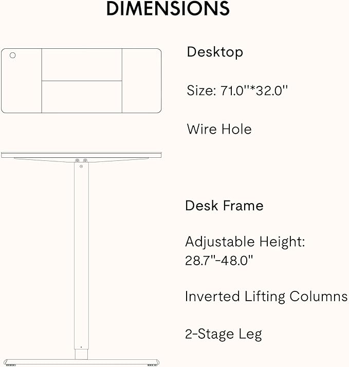 SANODESK Electric Standing Desk 71x32 Inch Height Adjustable Stand Up Desk Home Office Computer Workstation Sit Stand Home Office Desk with Splice Board (White Frame + White Top)