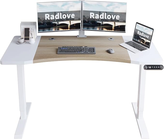 Radlove Dual Motor Height Adjustable Standing Desk, 63 x 30 Height Adjustable Computer Desk Sit Stand Desk Home Office Desks with Splice Board 265 lb Load Capacity White Frame + White Top