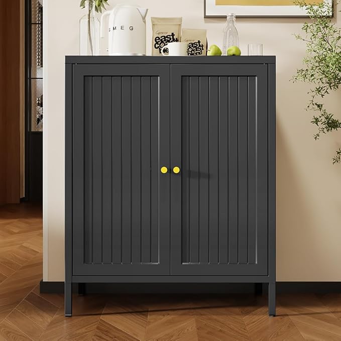 Small Storage Cabinet, Metal Cabinets with Doors and Shelves, Modern Accent Cabinets with high feet and Locker, Coffee Bar with Storage for Home,Office,Kitchen,Bathroom,Dining Room
