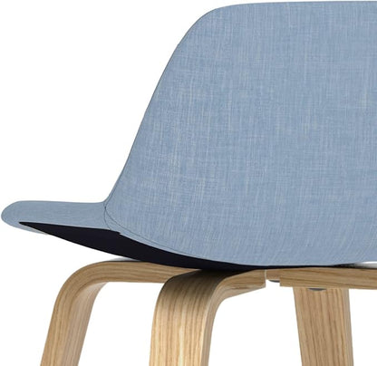 SIMPLIHOME Randolph Counter Stools (Set of 2) - 28 Inch Seat Height Upholstered Bentwood Kitchen Seats in Denim Blue Polyester Linen, Mid Century Modern Seating with Curved Backrest and Footrest