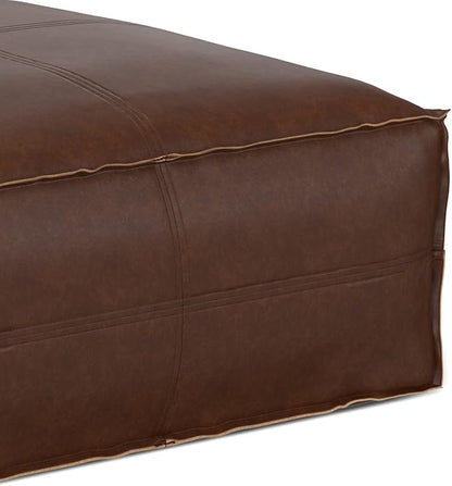SIMPLIHOME Brody 30-inch Wide Large Square Coffee Table Pouf in Distressed Dark Brown, Vegan Faux Leather Ottoman, Footrest, or Extra Seating for Living Room, Assembled