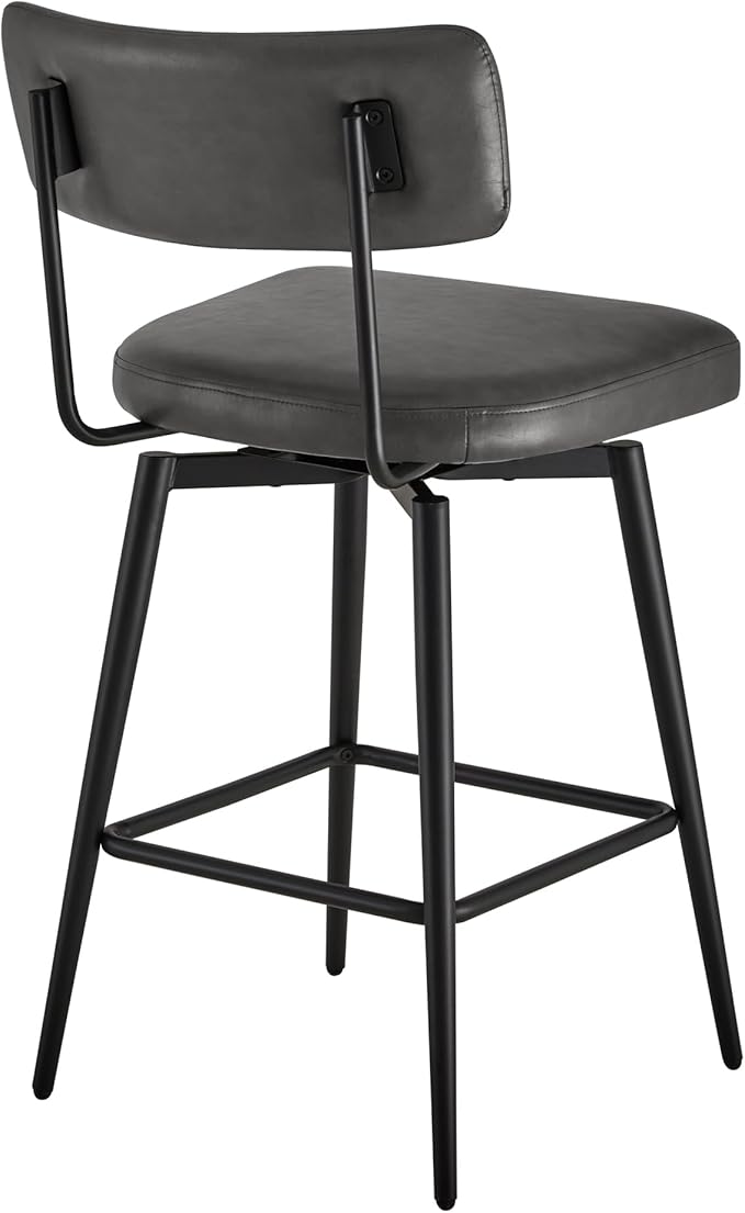 Watson & Whitely Swivel Counter Height Bar Stool Chairs Set of 2, 27.4" Faux Leather Upholstered Counter Stools with Back and Metal Frame, Grey
