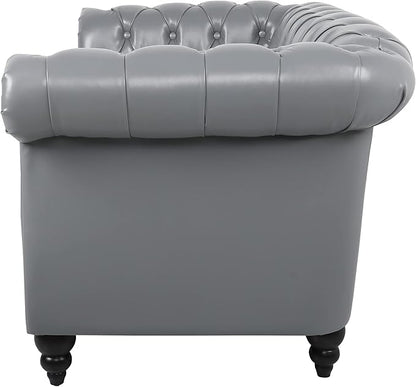 LEVNARY Leather Sofa, Chesterfield Tufted Upholstered 2 Seater Couch, Modern Loveseat Couch Classic Furniture for Living Room Bedroom (Gray)