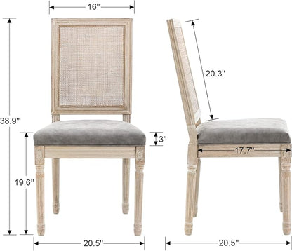 PU Leather Dining Chairs Mid Century Kitchen Chairs Set of 2 Upholstered Parsons Chairs Accent Side Chair with Rattan Back for Living Room Dining Room Bedroom, Grey