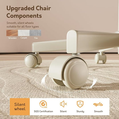 Armless Desk Chair, Morden Home Office Chair no Arms, Adjustable Height & Rocking Computer Chair, PU Leather Vanity Chair, Ergonomic Seat Soft Padded Desk Chairs for Home Small Space, Beige