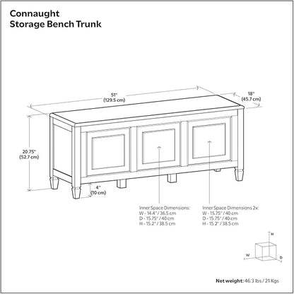 SIMPLIHOME Connaught Entryway Storage Bench - 51 inch Wide Solid Wood Storage Trunk Seat in Antique White, Traditional Bench for Entryway or Living Room with Lift-Up Lid and Decorative Moulding