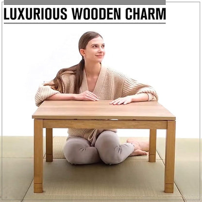BJDesign Kotatsu - Japanese Heated Table - Wooden Chabudai Furniture with 120V Electric Heater - Low-Lying Dining and Work Desk with Temperature Control Knob (29x29in, Brown)