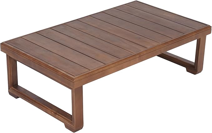 Christopher Knight Home Rammus 2 Pieces Outdoor Conversation Set, Acacia Wood Chat Set, Rectangular Coffee Table and Patio Loveseat Sofa, Slat Design Patio Furniture Set for Garden, Beige + Mocha