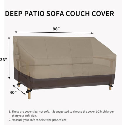 Easy-Going Waterproof Outdoor Couch Cover, Heavy Duty Deep 3-Seater Patio Sofa Cover, Winchdproof Outdoor Furniture Cover with Air Vent （88Wx40Dx33H inch,Camel/Dark Brown
