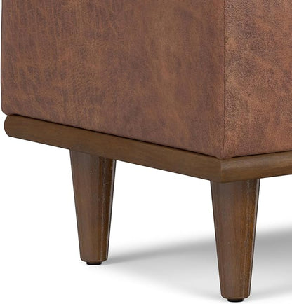 SIMPLIHOME Shiloh 26 inch Wide Transitional Contemporary Small Storage Ottoman in Distressed Saddle Brown Vegan Faux Leather, Assembled, for The Living Room, Entryway and Family Room