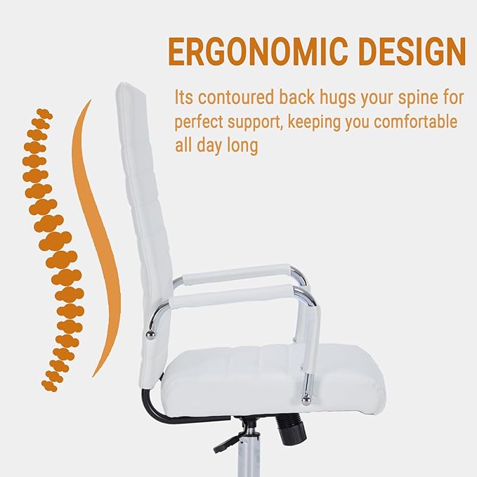 Sidanli Ergonomic Desk Chairs, Executive Swivel Faux Leather High Back Chair with Comfortable Lumbar Support and Smooth Rolling Wheels for Office, White