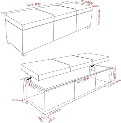 SIMPLIHOME Avalon 44 inch Wide Contemporary Rectangle Lift Top Rectangular Storage Ottoman in Tanners Brown Vegan Faux Leather, Assembled, for the Living Room, Entryway and Family Room.