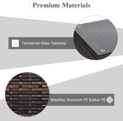 COSTWAY 3 Pieces Patio Rattan Furniture Set, Outdoor Conversation Chair Set with Coffee Table & 2 Cushions for Backyard, Porch, Poolside, Lawn, Garden, Grey